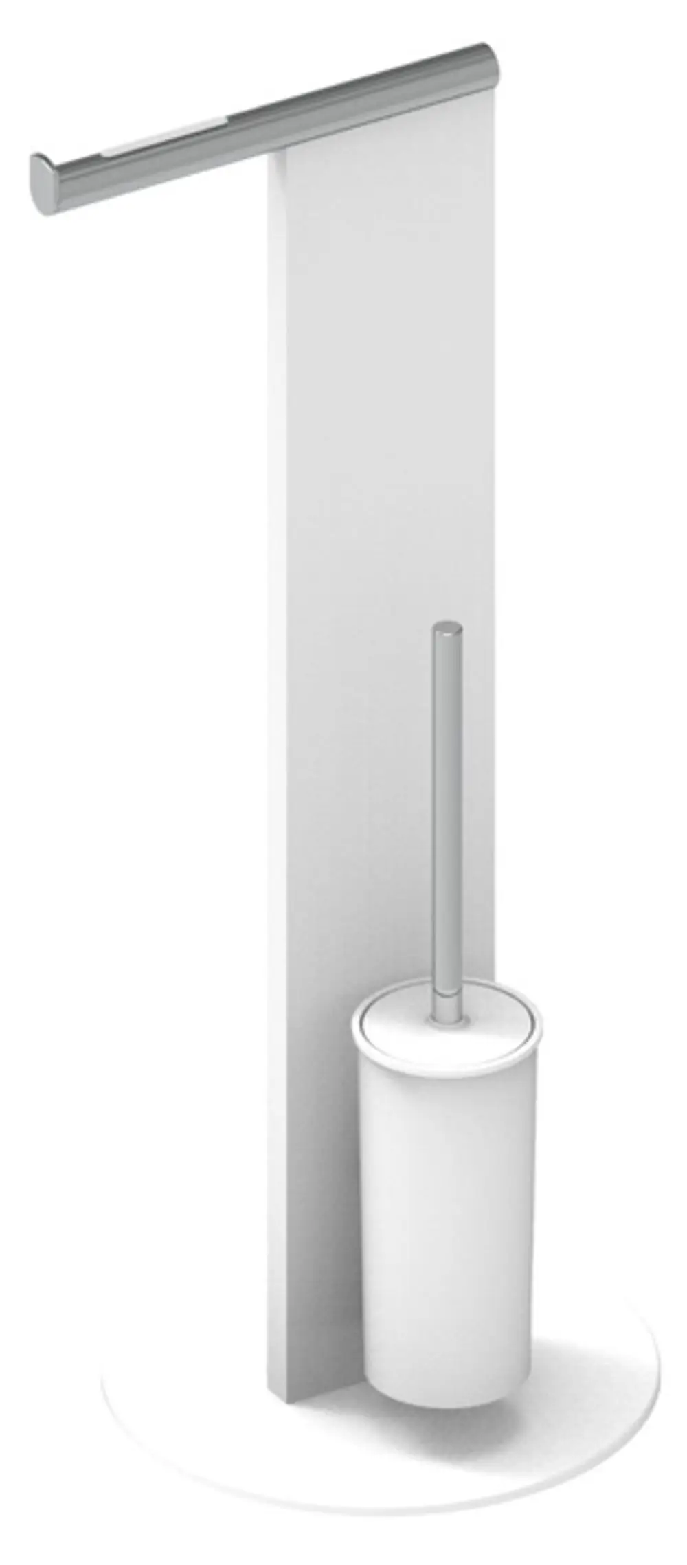 Freistehendes WC-Standmodell von Keuco in Weiß mit verchromten Elementen, bestehend aus Halterung und Toilettenbürste in einem minimalistischen Design.